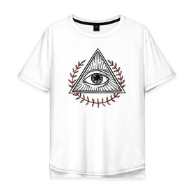 Мужская футболка хлопок Oversize с принтом Всевидящее око в Белгороде, 100% хлопок | свободный крой, круглый ворот, “спинка” длиннее передней части | Тематика изображения на принте: всевидящее око | глаз | лучезарная дельта | масонство | масоны | творец
