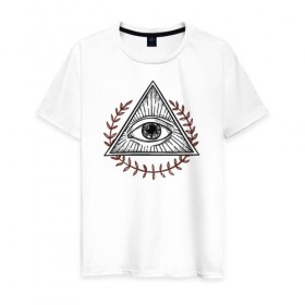 Мужская футболка хлопок с принтом Всевидящее око в Белгороде, 100% хлопок | прямой крой, круглый вырез горловины, длина до линии бедер, слегка спущенное плечо. | Тематика изображения на принте: всевидящее око | глаз | лучезарная дельта | масонство | масоны | творец