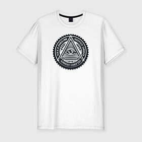 Мужская футболка премиум с принтом Новый мировой порядок в Белгороде, 92% хлопок, 8% лайкра | приталенный силуэт, круглый вырез ворота, длина до линии бедра, короткий рукав | Тематика изображения на принте: всевидящее око | глаз | дельта | доллар | иллюминаты | масонство | масоны