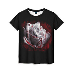 Женская футболка 3D с принтом Кровавая роза в Белгороде, 100% полиэфир ( синтетическое хлопкоподобное полотно) | прямой крой, круглый вырез горловины, длина до линии бедер | брызги | кровавая роза | кровь | роза | цветы