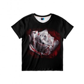 Детская футболка 3D с принтом Кровавая роза в Белгороде, 100% гипоаллергенный полиэфир | прямой крой, круглый вырез горловины, длина до линии бедер, чуть спущенное плечо, ткань немного тянется | брызги | кровавая роза | кровь | роза | цветы