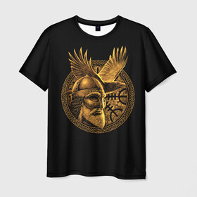 Мужская футболка 3D с принтом Один в Белгороде, 100% полиэфир | прямой крой, круглый вырез горловины, длина до линии бедер | beard | celtic | emblem | face | golden | helmet | myth | one | ornament | raven | runes | sword | viking | warrior | борода | викинг | воин | ворон | золотой | кельтский | лицо | меч | миф | один | орнамент | руны | шлем | эмблема