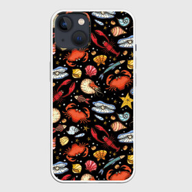 Чехол для iPhone 13 с принтом Морские обитатели в Белгороде,  |  | children | crabs | crayfish | drawing | fish | funny | inhabitants | ocean | pearls | sea | shellfish | shells | shrimps | весёлый | детский | жемчуг | крабы | креветки | моллюски | море | морские | обитатели | океан | раки | ракушки | рисунок | рыбы