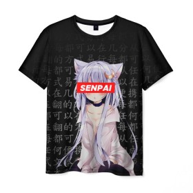 Мужская футболка 3D с принтом SENPAI ANIME в Белгороде, 100% полиэфир | прямой крой, круглый вырез горловины, длина до линии бедер | ahegao | anime | kawai | kowai | oppai | otaku | senpai | sugoi | waifu | yandere | аниме | ахегао | ковай | культура | отаку | сенпай | тренд | яндере
