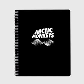 Тетрадь с принтом ARCTIC MONKEYS в Белгороде, 100% бумага | 48 листов, плотность листов — 60 г/м2, плотность картонной обложки — 250 г/м2. Листы скреплены сбоку удобной пружинной спиралью. Уголки страниц и обложки скругленные. Цвет линий — светло-серый
 | arctic monkeys | арктик манкис | арктические мартышки