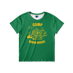 Детская футболка 3D с принтом CAMP KNOW WHERE в Белгороде, 100% гипоаллергенный полиэфир | прямой крой, круглый вырез горловины, длина до линии бедер, чуть спущенное плечо, ткань немного тянется | 80 е | 85 | camp know where | camp nowhere | dustin | netflix | stranger things | дастин | кепка дастина | нетфликс | очень странные дела