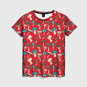 Женская футболка 3D с принтом Грибы в Белгороде, 100% полиэфир ( синтетическое хлопкоподобное полотно) | прямой крой, круглый вырез горловины, длина до линии бедер | art | beautiful | drawing | mushrooms | poisonous | pop art | toadstools | грибы | искусство | красивые | мухоморы | поганки | поп   арт | рисунок | ядовитые