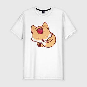 Мужская футболка премиум с принтом Лисенок и Божья коровка в Белгороде, 92% хлопок, 8% лайкра | приталенный силуэт, круглый вырез ворота, длина до линии бедра, короткий рукав | fox | лис | лиса | лисенок | лисица | милая | пушистик | рыжая