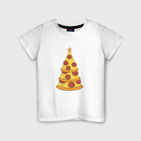 Детская футболка хлопок с принтом Пиццеёлка в Белгороде, 100% хлопок | круглый вырез горловины, полуприлегающий силуэт, длина до линии бедер | bird born | арт | веселье | еда | ёлка | иллюстратор | иллюстрация | новый год | пепперони | пицца | радость | рисунок | юмор