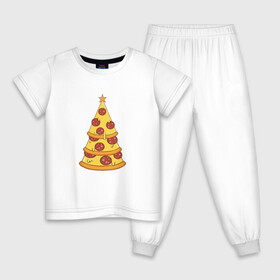 Детская пижама хлопок с принтом Пиццеёлка в Белгороде, 100% хлопок |  брюки и футболка прямого кроя, без карманов, на брюках мягкая резинка на поясе и по низу штанин
 | bird born | арт | веселье | еда | ёлка | иллюстратор | иллюстрация | новый год | пепперони | пицца | радость | рисунок | юмор