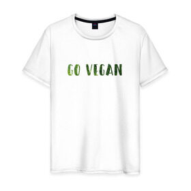 Мужская футболка хлопок с принтом Go Vegan в Белгороде, 100% хлопок | прямой крой, круглый вырез горловины, длина до линии бедер, слегка спущенное плечо. | Тематика изображения на принте: food | vegan | веган | здоровая еда | здоровье