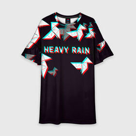 Детское платье 3D с принтом Heavy Rain (Glitch). в Белгороде, 100% полиэстер | прямой силуэт, чуть расширенный к низу. Круглая горловина, на рукавах — воланы | Тематика изображения на принте: 3d | game | glitch | heavy rain | геометрия | глитч | игра | надпись | оригами | хеви рейн