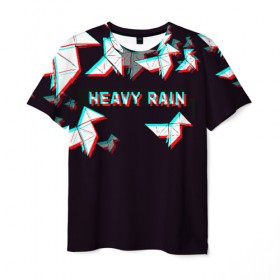 Мужская футболка 3D с принтом Heavy Rain (Glitch). в Белгороде, 100% полиэфир | прямой крой, круглый вырез горловины, длина до линии бедер | 3d | game | glitch | heavy rain | геометрия | глитч | игра | надпись | оригами | хеви рейн