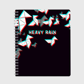 Тетрадь с принтом Heavy Rain (Glitch) в Белгороде, 100% бумага | 48 листов, плотность листов — 60 г/м2, плотность картонной обложки — 250 г/м2. Листы скреплены сбоку удобной пружинной спиралью. Уголки страниц и обложки скругленные. Цвет линий — светло-серый
 | 3d | game | glitch | heavy rain | геометрия | глитч | игра | надпись | оригами | хеви рейн