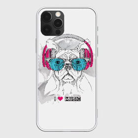 Чехол для iPhone 12 Pro Max с принтом I love music в Белгороде, Силикон |  | animal | breed | bulldog | dog | emerald | graphic drawing | headphones | heart | i love music | music | music lover | pink | the inscription | бульдог | графический рисунок | животное | изумрудные | меломан | музыка | надпись | наушники | очки 