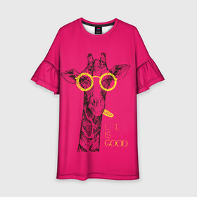 Детское платье 3D с принтом Life is good в Белгороде, 100% полиэстер | прямой силуэт, чуть расширенный к низу. Круглая горловина, на рукавах — воланы | african | animal | giraffe | inscription | life is good | look | pink | pop art | tongue | yellow | африканское | взгляд | желтый | животное | жизнь хороша | жираф | надпись | очки | поп   арт | розовый | язык