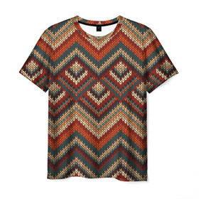 Мужская футболка 3D с принтом Индейский Вязаный Узор в Белгороде, 100% полиэфир | прямой крой, круглый вырез горловины, длина до линии бедер | абстракция | вождь | вышивка | индеец | индейцы | кружева | кружево | орнамент | панчо | паттерн | племя краснокожих | рисунок | свитер | узор