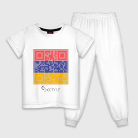 Детская пижама хлопок с принтом QR-Armenia в Белгороде, 100% хлопок |  брюки и футболка прямого кроя, без карманов, на брюках мягкая резинка на поясе и по низу штанин
 | Тематика изображения на принте: cxstyle | qr | армения | код | символ | страна | флаг