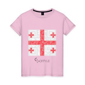Женская футболка хлопок с принтом QR-Georgia в Белгороде, 100% хлопок | прямой крой, круглый вырез горловины, длина до линии бедер, слегка спущенное плечо | cxstyle | qr | грузия | код | символ | страна | флаг