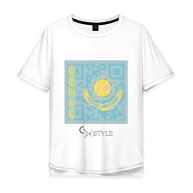 Мужская футболка хлопок Oversize с принтом QR-Kazakhstan в Белгороде, 100% хлопок | свободный крой, круглый ворот, “спинка” длиннее передней части | Тематика изображения на принте: cxstyle | qr | казахстан | код | символ | страна | флаг