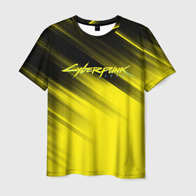Мужская футболка 3D с принтом Cyberpunk 2077 (Yellow). в Белгороде, 100% полиэфир | прямой крой, круглый вырез горловины, длина до линии бедер | 3d | cyberpunk 2077 | red | абстракция | геометрия | игра | киберпанк 2077 | красный | лого | логотип | надпись | стиль | текстура
