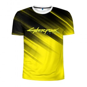 Мужская футболка 3D спортивная с принтом Cyberpunk 2077 (Yellow). в Белгороде, 100% полиэстер с улучшенными характеристиками | приталенный силуэт, круглая горловина, широкие плечи, сужается к линии бедра | 3d | cyberpunk 2077 | red | абстракция | геометрия | игра | киберпанк 2077 | красный | лого | логотип | надпись | стиль | текстура
