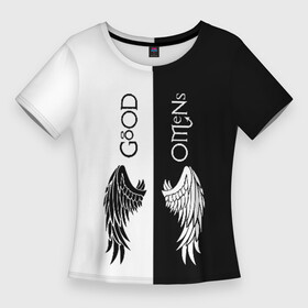 Женская футболка 3D Slim с принтом GOOD OMENS в Белгороде,  |  | Тематика изображения на принте: evil | good | good omens | азирафель. | ангел кроули | благие намерения сериал | гуд оменс | демон | дэвид теннант | майкл шин