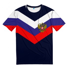 Мужская футболка 3D с принтом RUSSIA SPORT (РЕДАЧ) в Белгороде, 100% полиэфир | прямой крой, круглый вырез горловины, длина до линии бедер | russia | герб рф | орёл | россия | рф
