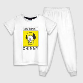 Детская пижама хлопок с принтом PASSIONATE CHIMMY [BTS] в Белгороде, 100% хлопок |  брюки и футболка прямого кроя, без карманов, на брюках мягкая резинка на поясе и по низу штанин
 | Тематика изображения на принте: bangtan | bighit | boy | chimmy | fake love | j hope | jimin | jin | jungkook | korea | kpop | live | luv | mic drop | rm | suga | v | with | бтс | кей | поп