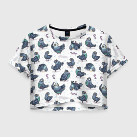 Женская футболка Crop-top 3D с принтом Голуби в Белгороде, 100% полиэстер | круглая горловина, длина футболки до линии талии, рукава с отворотами | голуби | голубьнаташа | голубьсоциопат | пернатый | почтовый | птицы | червячок | черяки