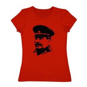 Женская футболка хлопок с принтом Сталин в Белгороде, 100% хлопок | прямой крой, круглый вырез горловины, длина до линии бедер, слегка спущенное плечо | stalin | ussr | иосиф сталин | коммунизм | комунизм | ссср | сталин