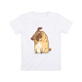 Детская футболка хлопок с принтом Удивленный мопс в Белгороде, 100% хлопок | круглый вырез горловины, полуприлегающий силуэт, длина до линии бедер | dog | pug | мопс | пес | псина | собака | собачка | удивление