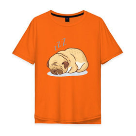 Мужская футболка хлопок Oversize с принтом Спящий мопс в Белгороде, 100% хлопок | свободный крой, круглый ворот, “спинка” длиннее передней части | dog | pug | мопс | пес | псина | собака | собачка | сон | спит | спящий