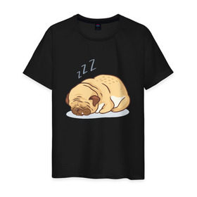 Мужская футболка хлопок с принтом Спящий мопс в Белгороде, 100% хлопок | прямой крой, круглый вырез горловины, длина до линии бедер, слегка спущенное плечо. | dog | pug | мопс | пес | псина | собака | собачка | сон | спит | спящий