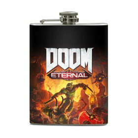 Фляга с принтом DOOM Eternal в Белгороде, металлический корпус | емкость 0,22 л, размер 125 х 94 мм. Виниловая наклейка запечатывается полностью | Тематика изображения на принте: 2019 | bethesda | demon | doom | eternal | ethernal | game | games | logo | monster | runes | демон | дум | дуум | етернал | игра | игры | какодемон | кровь | лого | логотип | монстр | монстры | руны | символ | этернал