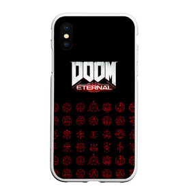 Чехол для iPhone XS Max матовый с принтом DOOM Eternal в Белгороде, Силикон | Область печати: задняя сторона чехла, без боковых панелей | Тематика изображения на принте: 2019 | bethesda | demon | doom | eternal | ethernal | game | games | logo | monster | runes | демон | дум | дуум | етернал | игра | игры | какодемон | кровь | лого | логотип | монстр | монстры | руны | символ | этернал