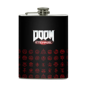 Фляга с принтом DOOM Eternal в Белгороде, металлический корпус | емкость 0,22 л, размер 125 х 94 мм. Виниловая наклейка запечатывается полностью | 2019 | bethesda | demon | doom | eternal | ethernal | game | games | logo | monster | runes | демон | дум | дуум | етернал | игра | игры | какодемон | кровь | лого | логотип | монстр | монстры | руны | символ | этернал