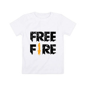 Детская футболка хлопок с принтом Free Fire logo в Белгороде, 100% хлопок | круглый вырез горловины, полуприлегающий силуэт, длина до линии бедер | Тематика изображения на принте: battlegrounds | fire | free | garena | гарена | фаер | фри