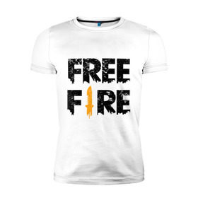 Мужская футболка премиум с принтом Free Fire logo в Белгороде, 92% хлопок, 8% лайкра | приталенный силуэт, круглый вырез ворота, длина до линии бедра, короткий рукав | Тематика изображения на принте: battlegrounds | fire | free | garena | гарена | фаер | фри