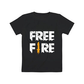 Детская футболка хлопок с принтом Free Fire logo в Белгороде, 100% хлопок | круглый вырез горловины, полуприлегающий силуэт, длина до линии бедер | battlegrounds | fire | free | garena | гарена | фаер | фри