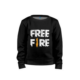 Детский свитшот хлопок с принтом Free Fire logo в Белгороде, 100% хлопок | круглый вырез горловины, эластичные манжеты, пояс и воротник | Тематика изображения на принте: battlegrounds | fire | free | garena | гарена | фаер | фри