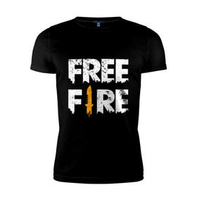 Мужская футболка премиум с принтом Free Fire logo в Белгороде, 92% хлопок, 8% лайкра | приталенный силуэт, круглый вырез ворота, длина до линии бедра, короткий рукав | battlegrounds | fire | free | garena | гарена | фаер | фри