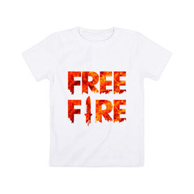 Детская футболка хлопок с принтом Free Fire в Белгороде, 100% хлопок | круглый вырез горловины, полуприлегающий силуэт, длина до линии бедер | Тематика изображения на принте: battlegrounds | fire | free | garena | гарена | фаер | фри