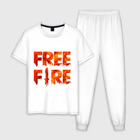 Мужская пижама хлопок с принтом Free Fire в Белгороде, 100% хлопок | брюки и футболка прямого кроя, без карманов, на брюках мягкая резинка на поясе и по низу штанин
 | battlegrounds | fire | free | garena | гарена | фаер | фри