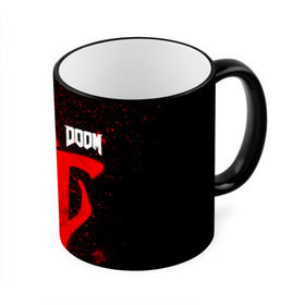 Кружка с принтом DOOM в Белгороде, керамика | ёмкость 330 мл | 2019 | bethesda | demon | doom | eternal | ethernal | game | games | logo | monster | runes | демон | дум | дуум | етернал | игра | игры | какодемон | кровь | лого | логотип | монстр | монстры | руны | символ | этернал