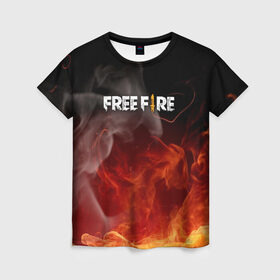 Женская футболка 3D с принтом GARENA FREE FIRE в Белгороде, 100% полиэфир ( синтетическое хлопкоподобное полотно) | прямой крой, круглый вырез горловины, длина до линии бедер | free fire | garena free fire | гарена 3 | гарена фри | гарена фри фаер | гарено. | игра garena