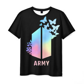 Мужская футболка 3D с принтом BTS ARMY в Белгороде, 100% полиэфир | прямой крой, круглый вырез горловины, длина до линии бедер | army | bangtan boys | beyond the scene | bts | k pop | kpop | love yourself | бтс | к поп