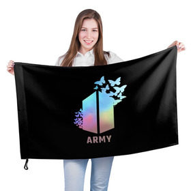 Флаг 3D с принтом BTS ARMY в Белгороде, 100% полиэстер | плотность ткани — 95 г/м2, размер — 67 х 109 см. Принт наносится с одной стороны | Тематика изображения на принте: army | bangtan boys | beyond the scene | bts | k pop | kpop | love yourself | бтс | к поп