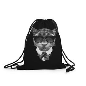Рюкзак-мешок 3D с принтом Пантера в очках в Белгороде, 100% полиэстер | плотность ткани — 200 г/м2, размер — 35 х 45 см; лямки — толстые шнурки, застежка на шнуровке, без карманов и подкладки | animal | panther | predator | животное | очки | пантера | хищник
