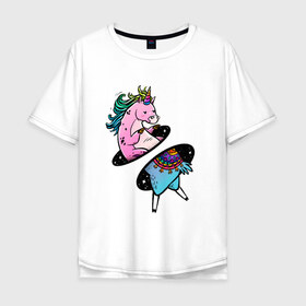 Мужская футболка хлопок Oversize с принтом Телепорт в Белгороде, 100% хлопок | свободный крой, круглый ворот, “спинка” длиннее передней части | вселенная | галактика | грива | единорог | звезды | козел | космос | овечка | овца | радуга | телепорт